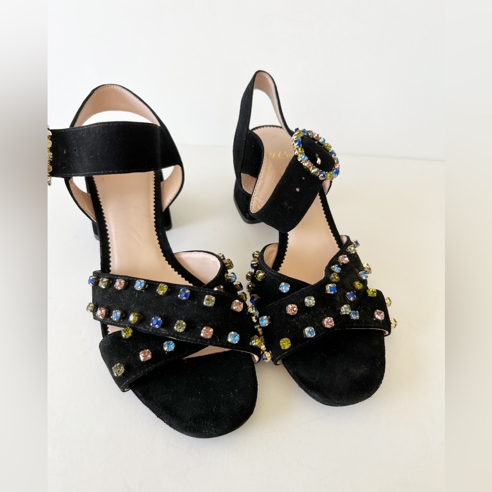 J. Crew Black Studded Penny Cross Strap Block Heel Sandals